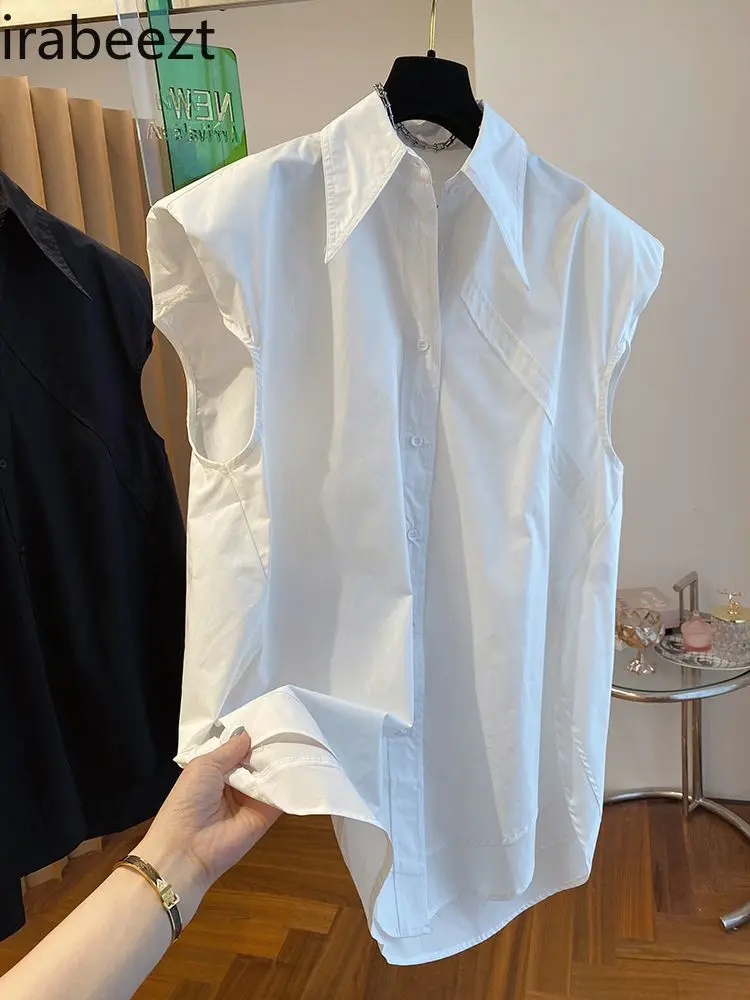 Light Luxury Designer Blouse for Women Summer Loose Sleeveless Top with Pad Shoulder Stylish Niche Casual Mid-Length Women's Top