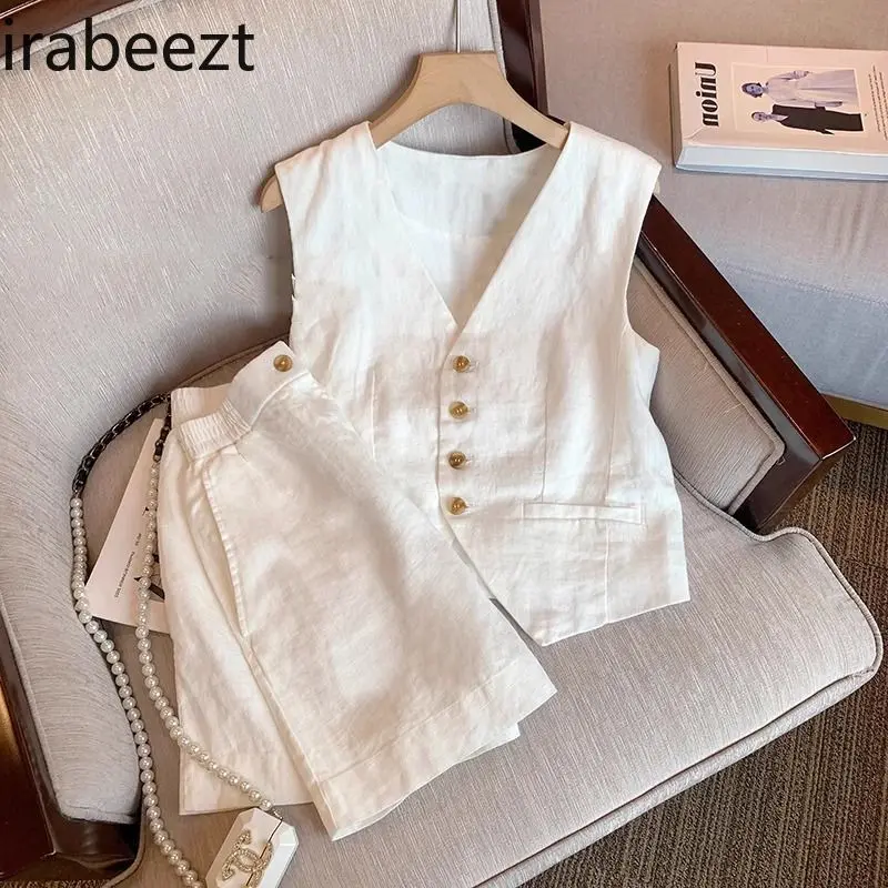 French Linen Sleeveless Vest Women 2025 Summer Luxury Quiet Luxury Waistcoat Slim Boho Chic Tops Chalecos Para Mujer