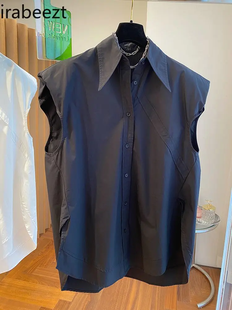 Light Luxury Designer Blouse for Women Summer Loose Sleeveless Top with Pad Shoulder Stylish Niche Casual Mid-Length Women's Top
