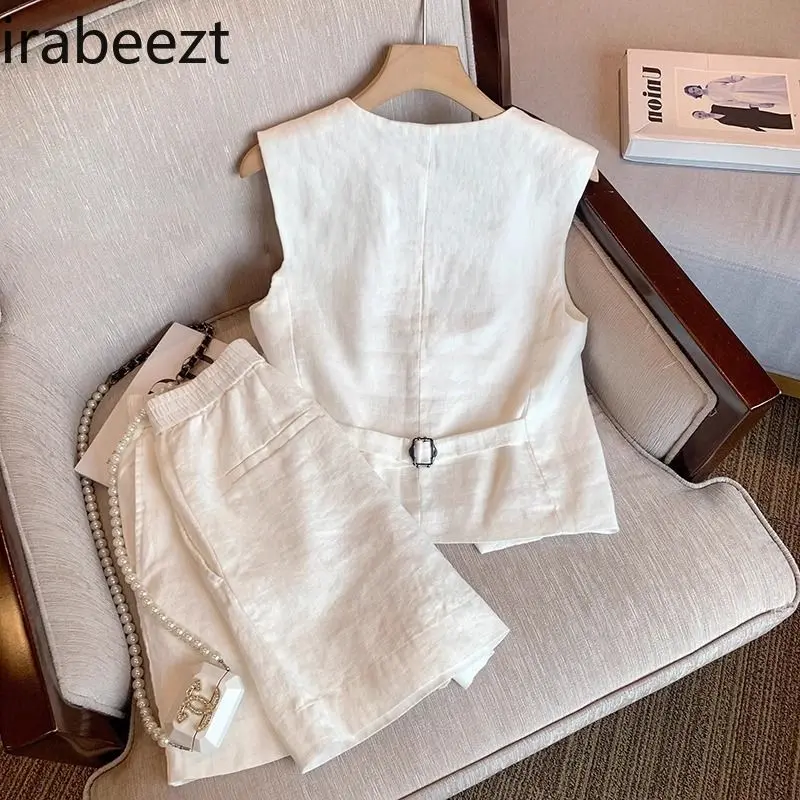 French Linen Sleeveless Vest Women 2025 Summer Luxury Quiet Luxury Waistcoat Slim Boho Chic Tops Chalecos Para Mujer
