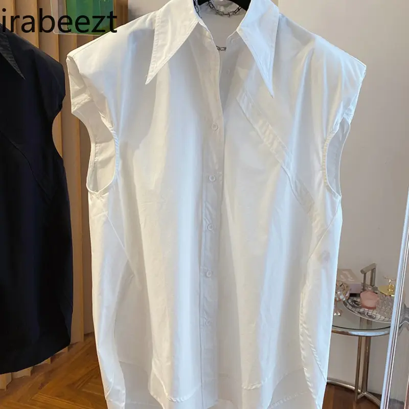 Light Luxury Designer Blouse for Women Summer Loose Sleeveless Top with Pad Shoulder Stylish Niche Casual Mid-Length Women's Top