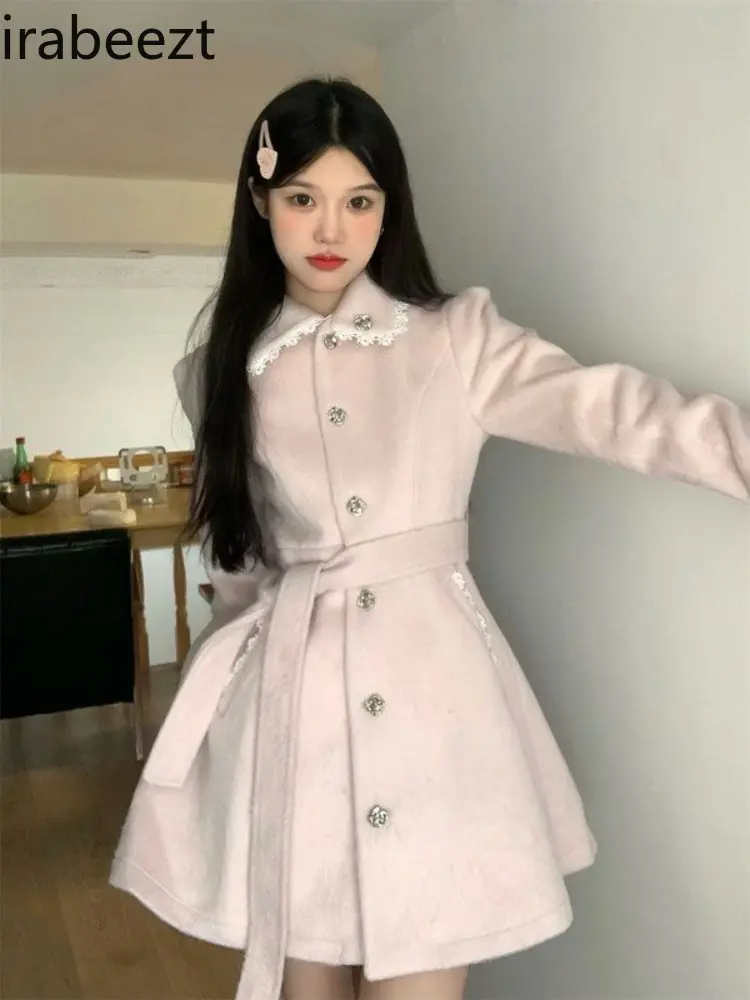 Fashion Popular Elegant Women's Winter 2024 New Waist Show Small Temperament Tweed Coat Mainland China Long Women Jacket