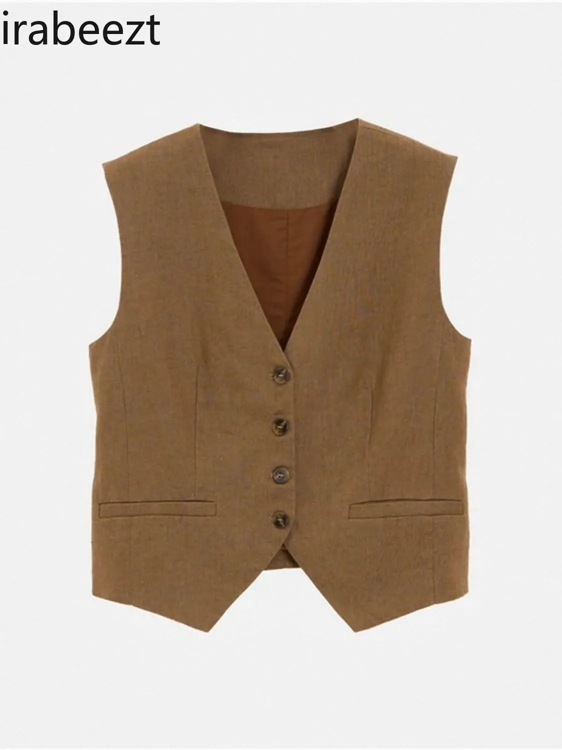 Women's V-Neck Button-Up Linen Vest Sleeveless Open Front Cardigan Casual Chic Summer Waistcoat Chaleco Mujer