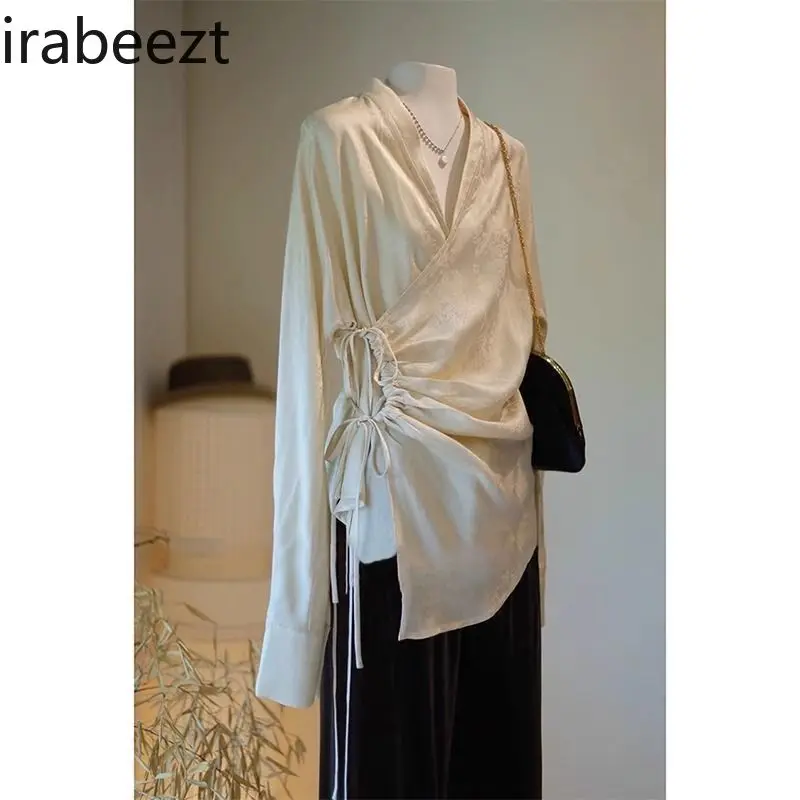 2025 New Chinese Style Women's Blouse - Elegant Embroidery Mandarin Collar Vintage Boho Chic Spring Autumn Casual Tops