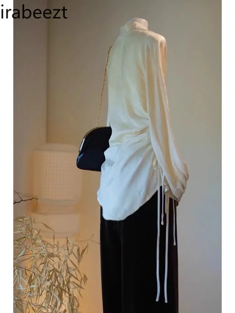 2025 New Chinese Style Women's Blouse - Elegant Embroidery Mandarin Collar Vintage Boho Chic Spring Autumn Casual Tops