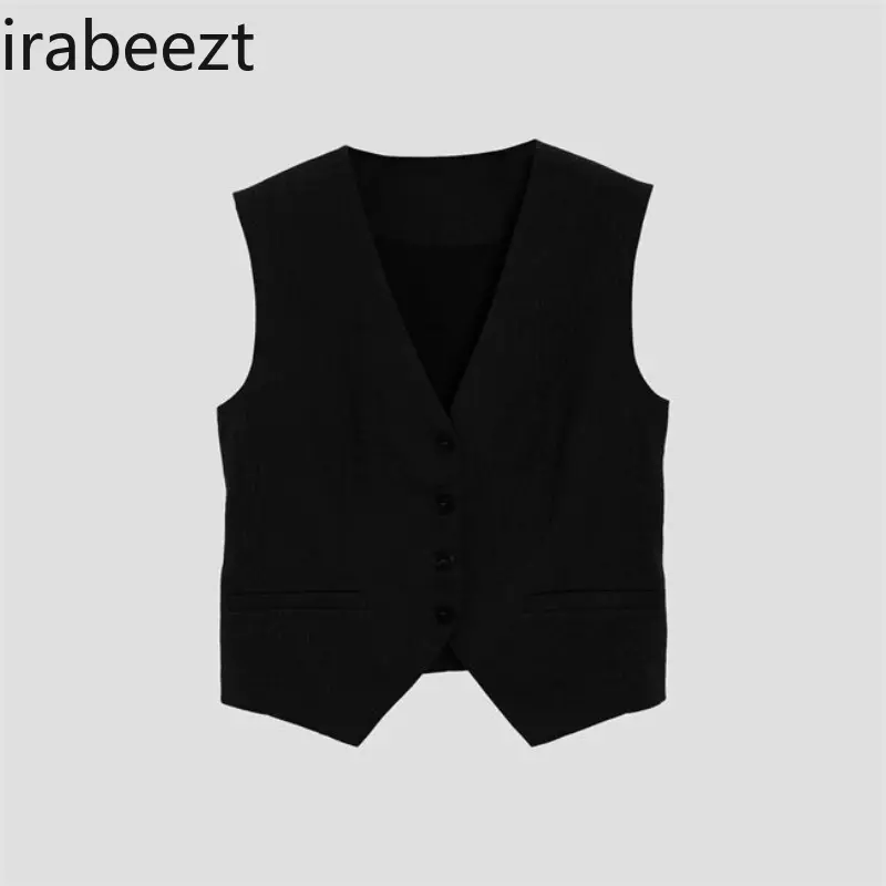 Women's V-Neck Button-Up Linen Vest Sleeveless Open Front Cardigan Casual Chic Summer Waistcoat Chaleco Mujer
