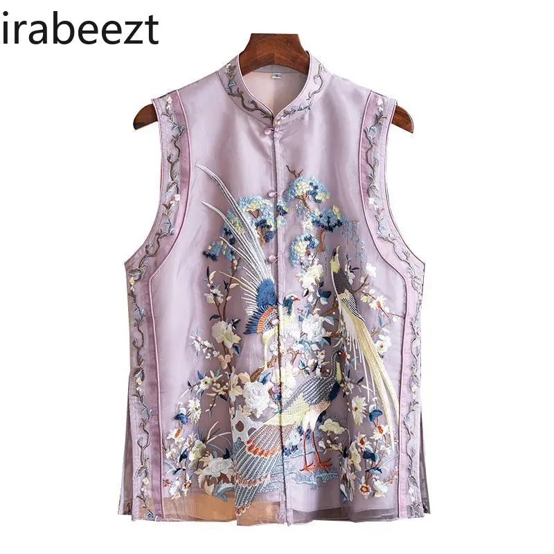 Summer Embroidery Vest Sleeveless Chinese Style Boho Chic Cotton Loose Casual Top Breathable Fashion Tunic Cute Streetwear