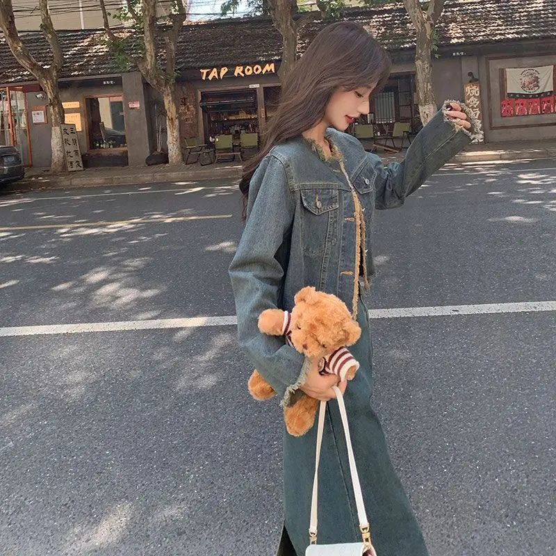 Vintage Jeans Jackets Women A-Line Skirt 2 Pieces Sets Spring New Denim Two Piece Suits Lady Clothing