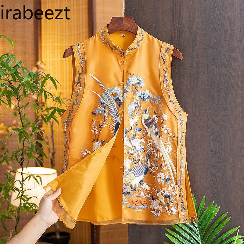 Summer Embroidery Vest Sleeveless Chinese Style Boho Chic Cotton Loose Casual Top Breathable Fashion Tunic Cute Streetwear