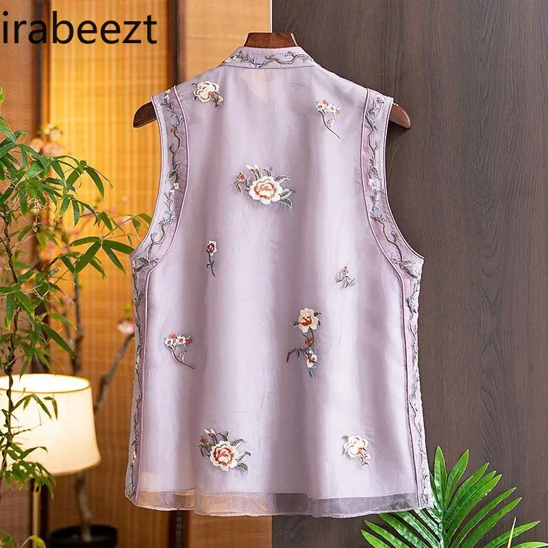 Summer Embroidery Vest Sleeveless Chinese Style Boho Chic Cotton Loose Casual Top Breathable Fashion Tunic Cute Streetwear