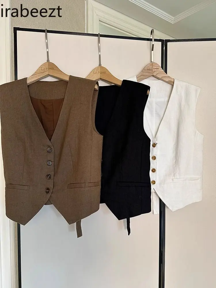 Summer Women's Linen Vest Short Sleeve Open Front Cardigan Casual Chic Blouse Tops Beach Cover Up Boho Outfit Coat