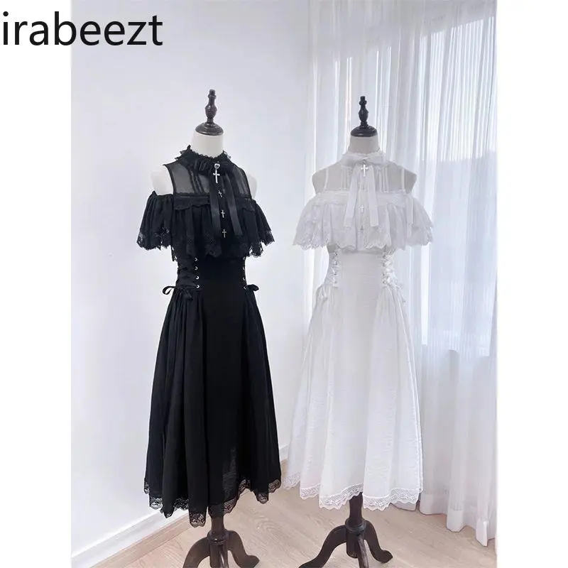 Off-Shoulder robe with Lace & Bow Corset Tie Waist Long Party Dress Elegant Women's Gown Mainland China sweet lolita dress