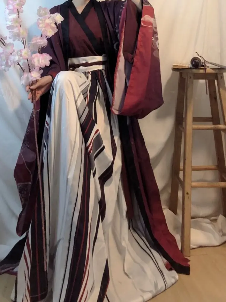 Women's Hanfu Han Dynasty Style Cross-Collar High-Waisted Pleated Skirt Autumn Winter Ethnic Wear for Casual Daily Outfit
