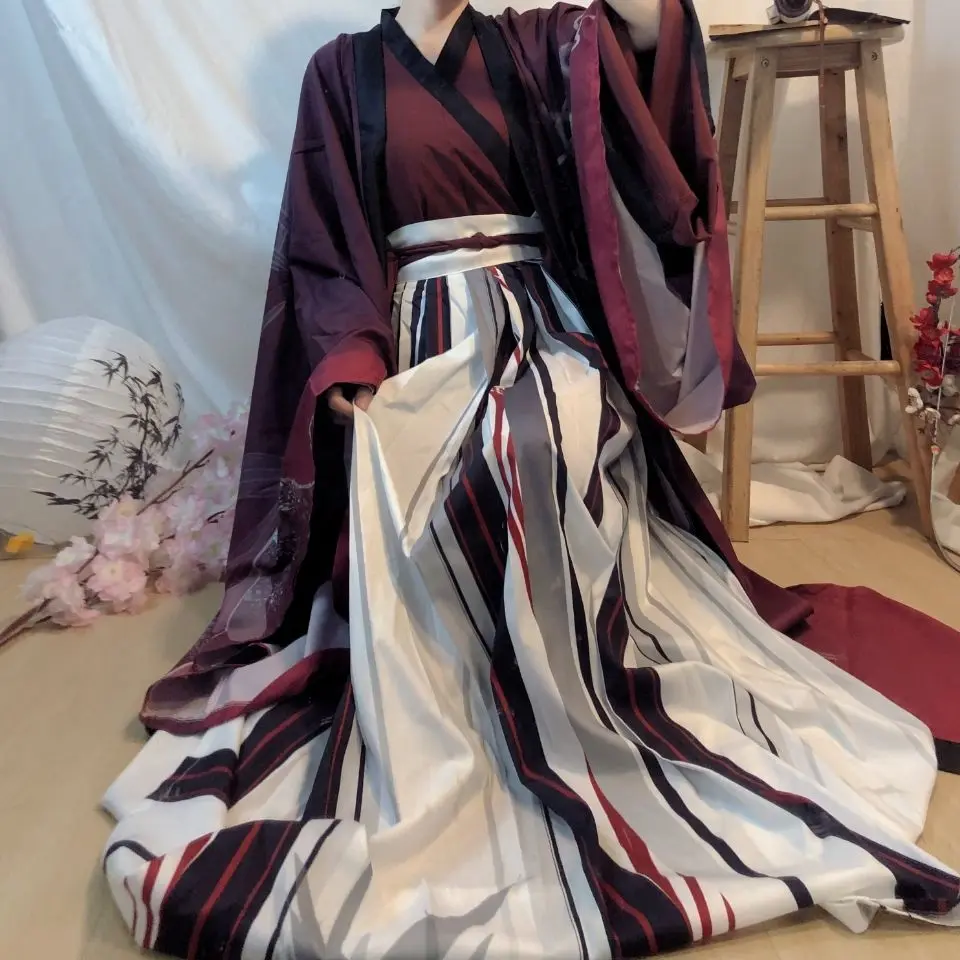 Women's Hanfu Han Dynasty Style Cross-Collar High-Waisted Pleated Skirt Autumn Winter Ethnic Wear for Casual Daily Outfit