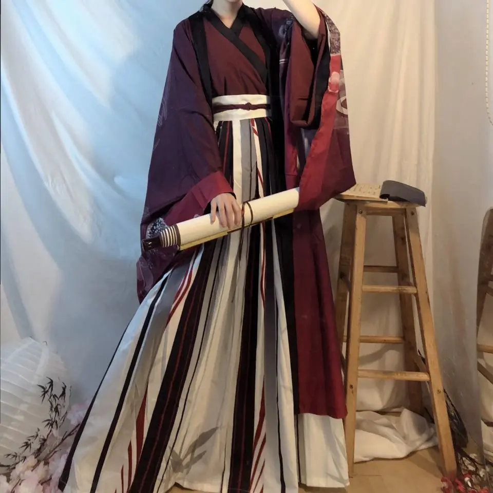 Women's Hanfu Han Dynasty Style Cross-Collar High-Waisted Pleated Skirt Autumn Winter Ethnic Wear for Casual Daily Outfit