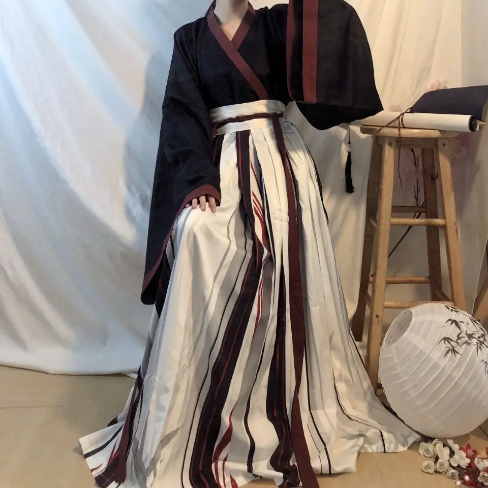 Women's Hanfu Han Dynasty Style Cross-Collar High-Waisted Pleated Skirt Autumn Winter Ethnic Wear for Casual Daily Outfit