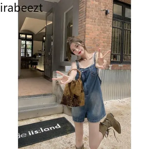Women's Summer Loose Straight Wide-leg Shorts Niche Irregular Washed Pants Trend Hong Kong Style Sweet Denim Overalls