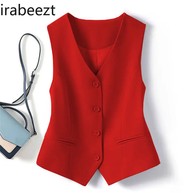 2025 New Women's Blue Short Sleeveless Vest Slim Fit Waistcoat Jacket Spring Autumn Layering Styling Casual Office Wear