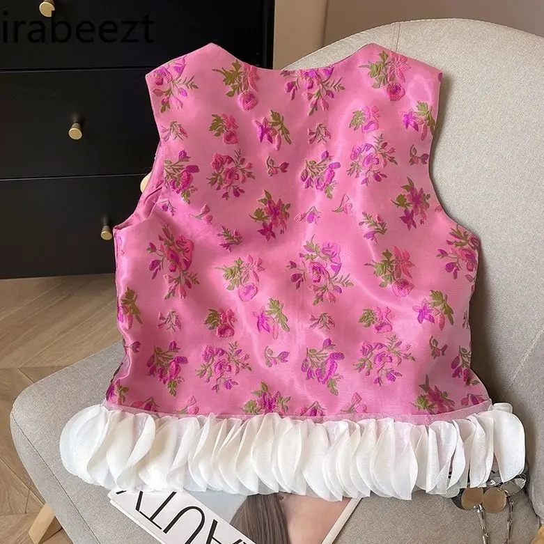 2025 New Ethnic Floral Sleeveless Blouse Women Summer Vintage Peasant Top with Lotus Edge Design Casual Boho Chic Shirt