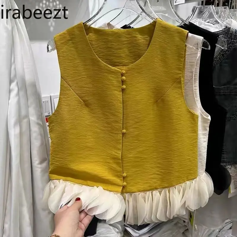 2025 New Ethnic Floral Sleeveless Blouse Women Summer Vintage Peasant Top with Lotus Edge Design Casual Boho Chic Shirt