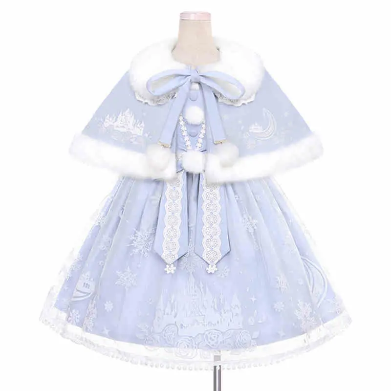 Sweet and Cute Purple Flocking Jsk Sundress Cape Set Lolita Princess on The Run Pongee Robe Victorian Gothic Dress