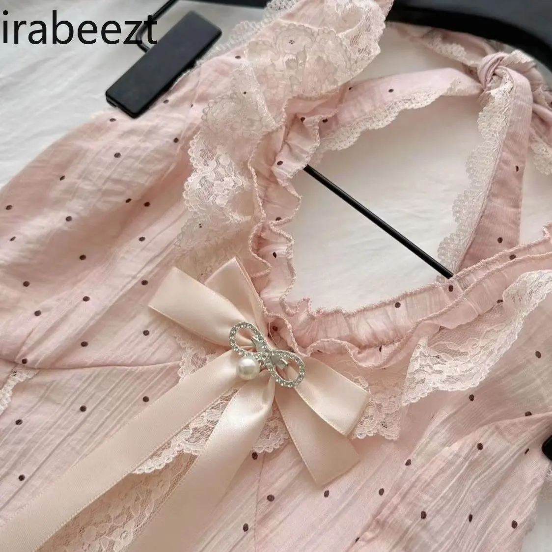 French Style Gentle Pink Polka Dot Halter Neck Dress for Women Spring and Summer New Waist Slimming Chic Beautiful Short Dress