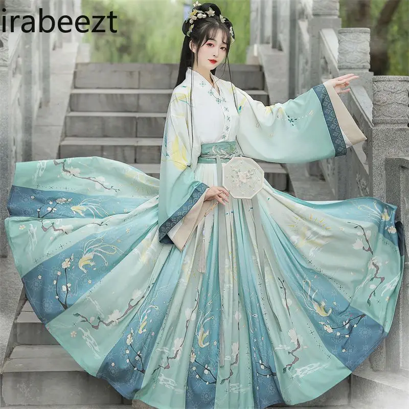 Chinese Hanfu Dress Women's Vintage Wei-Jin Style Cross-Collar Qiyao Ruqun Embroidered Red Traditional Costume Daily Wear