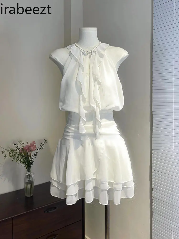 2025 New Women's Chiffon Wrap Neck Ruffled Waist Tied Slim Boho Long Dress for Vacation Regulai Fit vestidos de fiesta pedreria