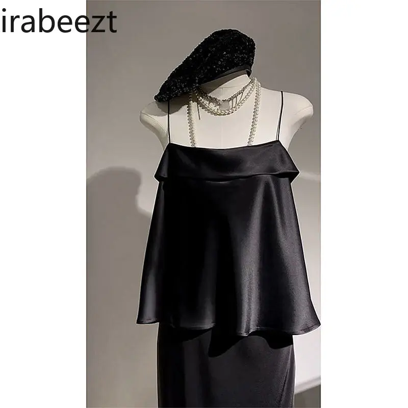 Summer 2025 Vintage Sweet & Spicy Black Strapless Two-Piece Set - Premium High-Quality Outfit for Women Fashionable Skirt Suit