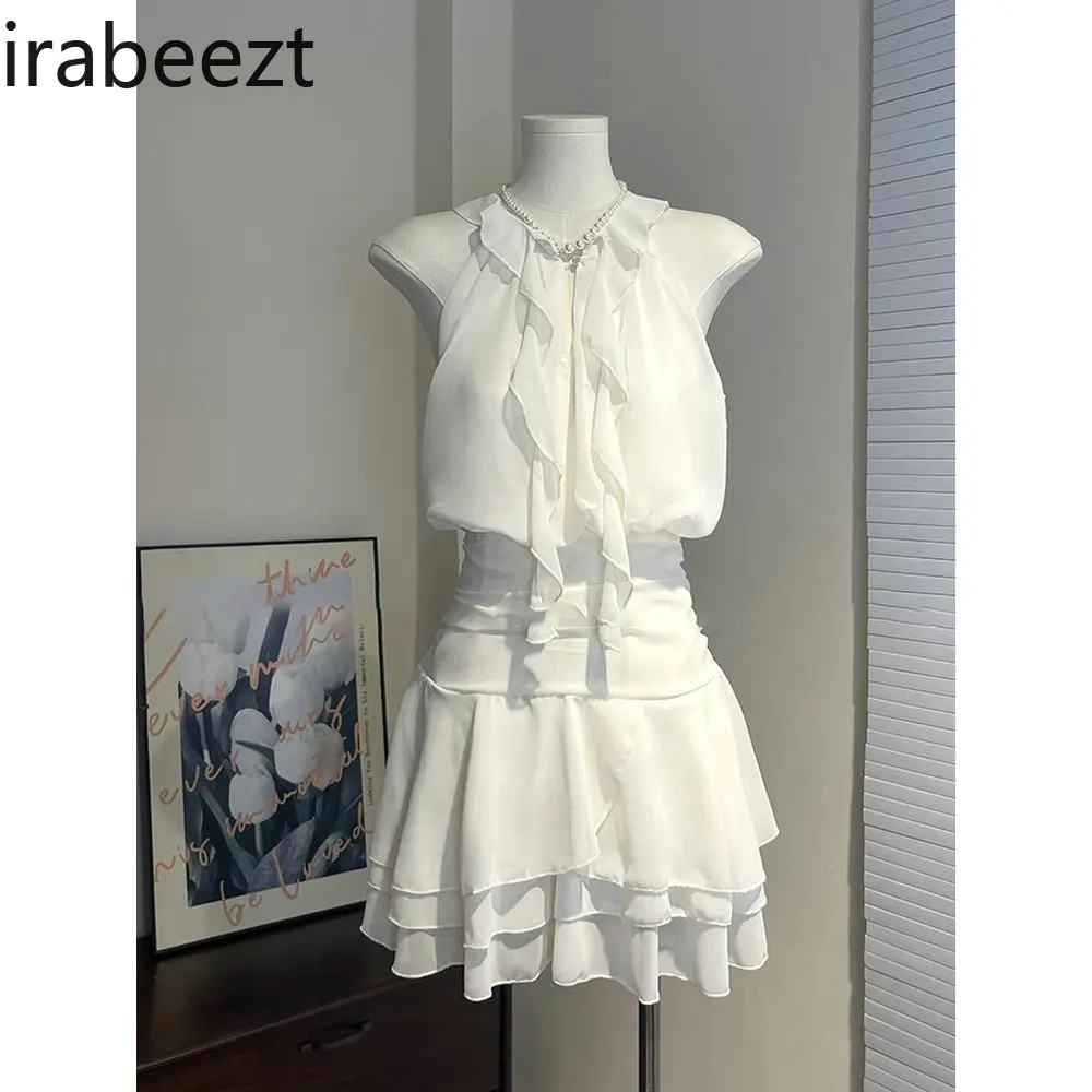 2025 New Women's Chiffon Wrap Neck Ruffled Waist Tied Slim Boho Long Dress for Vacation Regulai Fit vestidos de fiesta pedreria