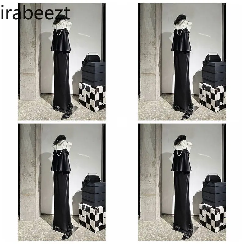 Summer 2025 Vintage Sweet & Spicy Black Strapless Two-Piece Set - Premium High-Quality Outfit for Women Fashionable Skirt Suit