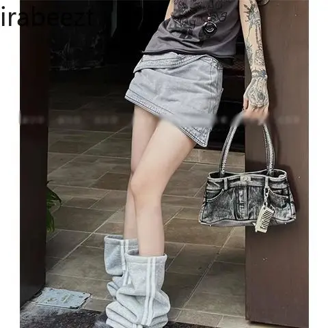 New Asymmetrical Vintage Distressed Denim Mini Skirt Women's Fashion High Waist Sexy A-Line Short Skirt for Lady Streetwear