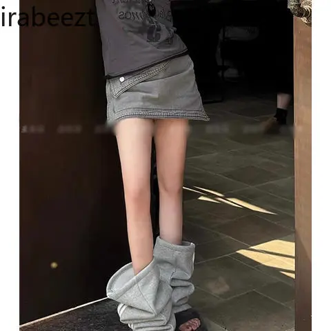 New Asymmetrical Vintage Distressed Denim Mini Skirt Women's Fashion High Waist Sexy A-Line Short Skirt for Lady Streetwear