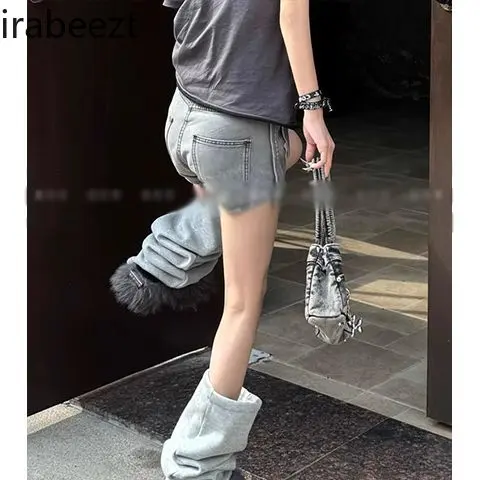New Asymmetrical Vintage Distressed Denim Mini Skirt Women's Fashion High Waist Sexy A-Line Short Skirt for Lady Streetwear