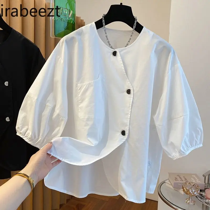 Spring Summer 2025 Women's Blouse - Trendy Asymmetrical Collar Ruffled Sleeves Fashion Casual Summer Look Top Vetement Femme