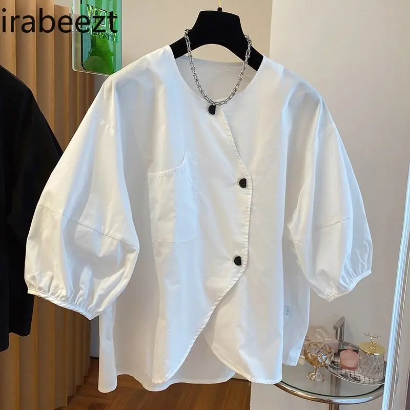Spring Summer 2025 Women's Blouse - Trendy Asymmetrical Collar Ruffled Sleeves Fashion Casual Summer Look Top Vetement Femme