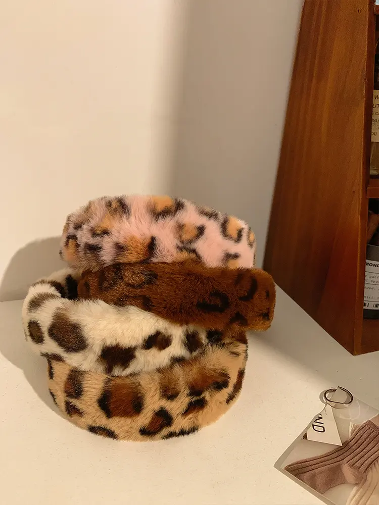 Brown Leopard Print Plush Decration Women's Advanced Sense Wide Edge Bandeau Femme Pour Cheveux Hair Bands for Girls