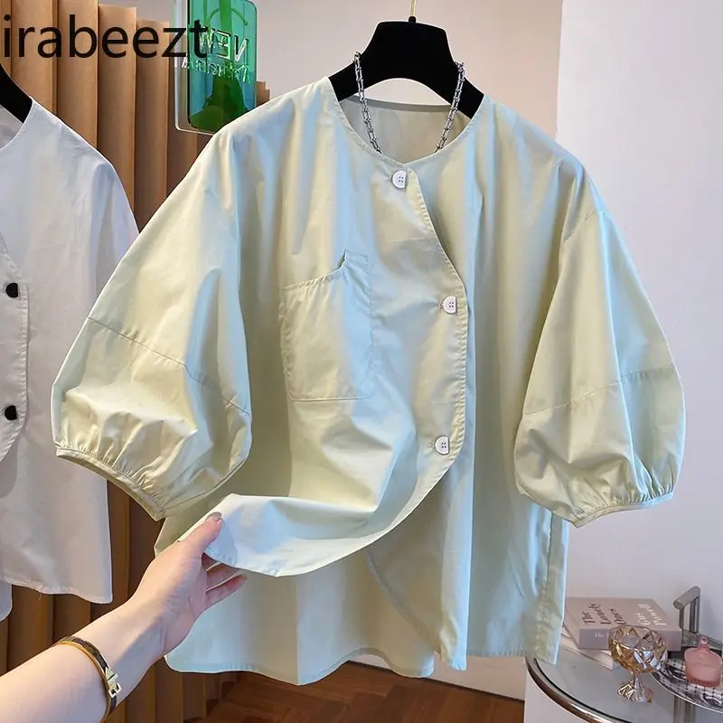 Spring Summer 2025 Women's Blouse - Trendy Asymmetrical Collar Ruffled Sleeves Fashion Casual Summer Look Top Vetement Femme
