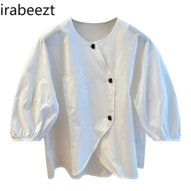 Spring Summer 2025 Women's Blouse - Trendy Asymmetrical Collar Ruffled Sleeves Fashion Casual Summer Look Top Vetement Femme