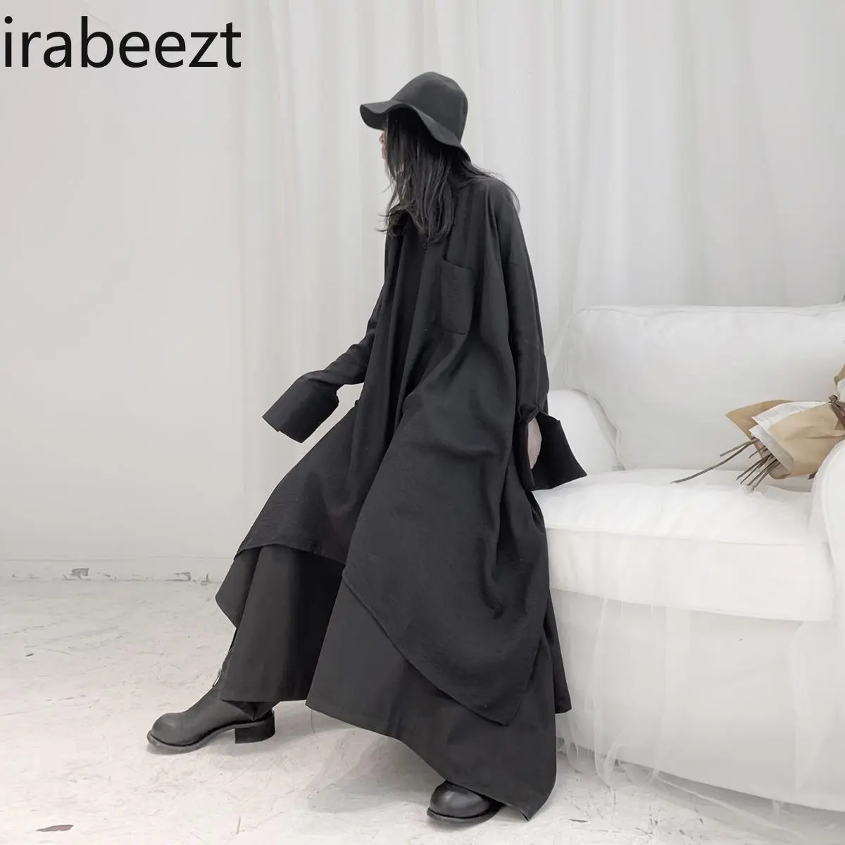 Women's Spring Autumn Dark Academia Asymmetric Blouse Skirt Two-Piece Set - Unique Design Korean Style Blazer Skirt Combo