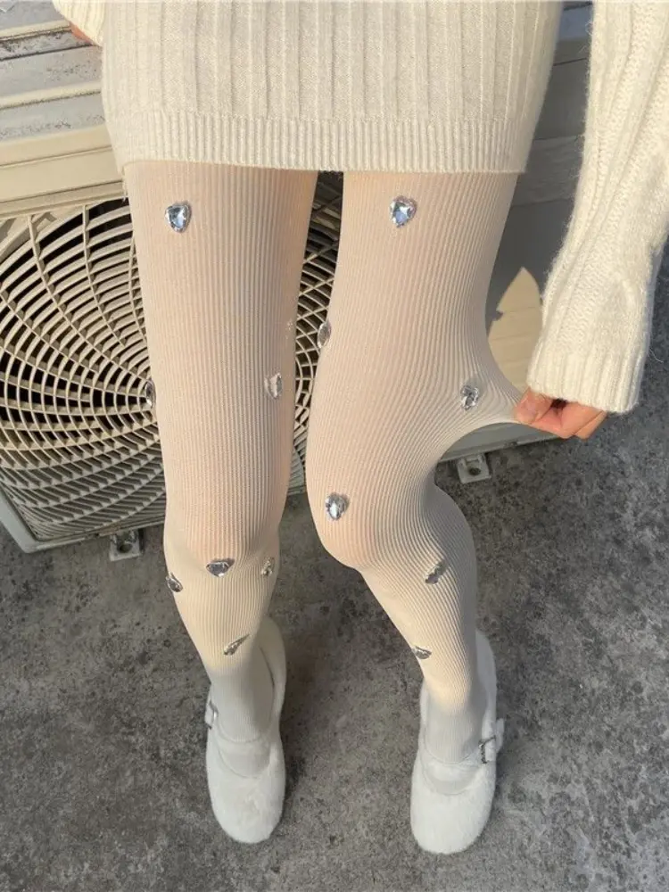 Three-dimensional Handmade Diamond Stockings For Women White Pantyhose JK Sexy Spice Stockings Women Luxury Tights