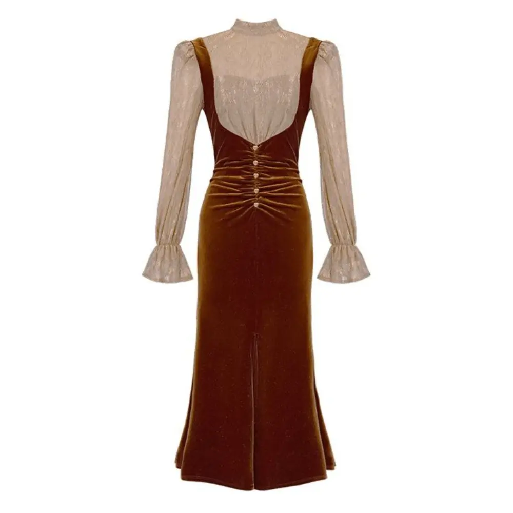 Plus Size French Lace Appliqué & Empire Waist - Flattering Fitted Jumpsuit-Style Gown for Women Trendy Autumn Outfit Dress