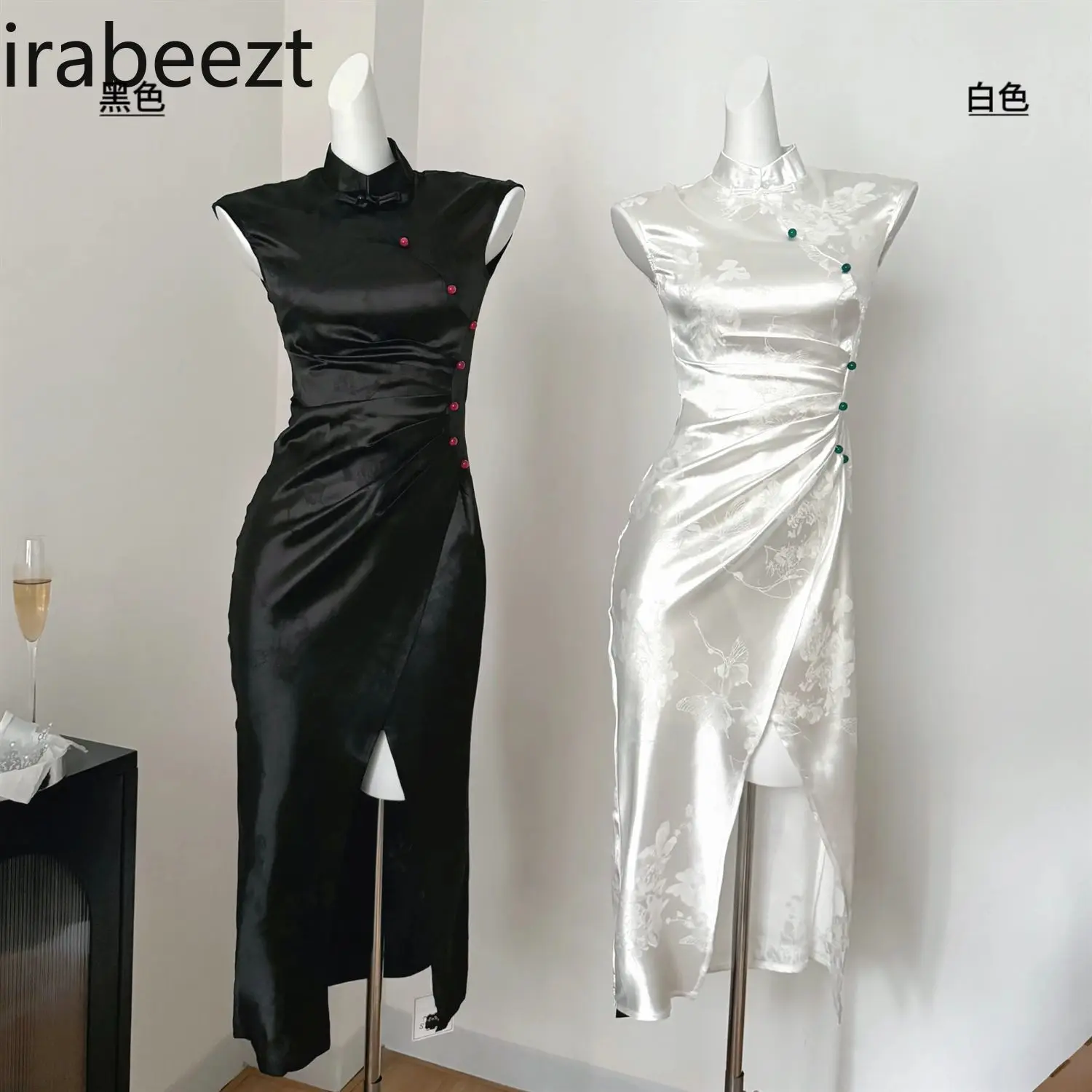 Luxury New Chinese Style High-End Jacquard Embroidery Long Sleeveless Dress with Side Slit Elegant Modified Cheongsam Gown