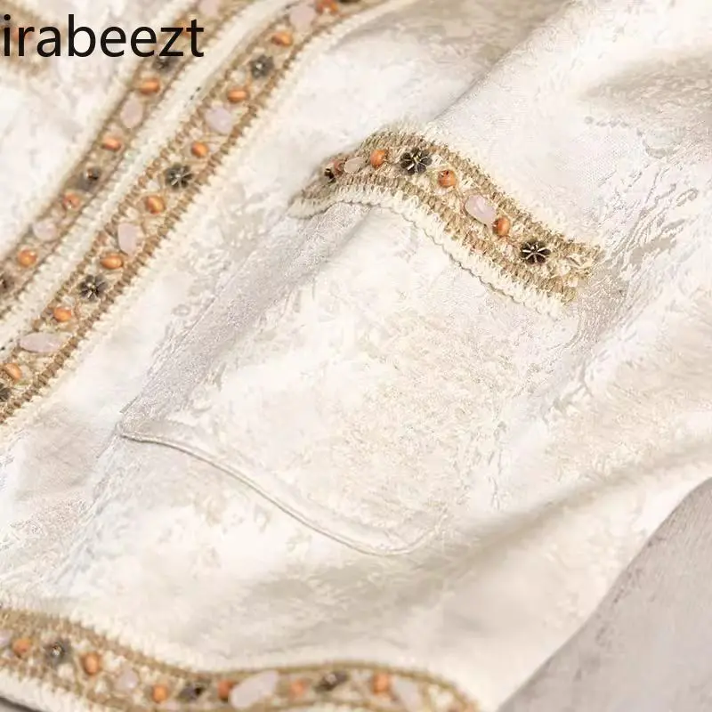 2025 New Chinese Style Embroidered Vest Women's Spring Vintage Ethnic Boho Jacket Round Neck Beaded Oriental Lace-Up Blouse Top