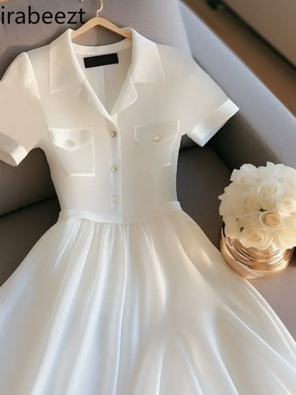 White Skirt for Women 2025 New Summer Small Size High-end Fashion Temperament Waist Slim French Women Clothing Sexy Dress