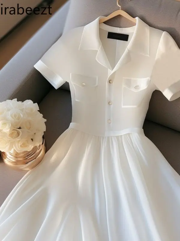 White Skirt for Women 2025 New Summer Small Size High-end Fashion Temperament Waist Slim French Women Clothing Sexy Dress
