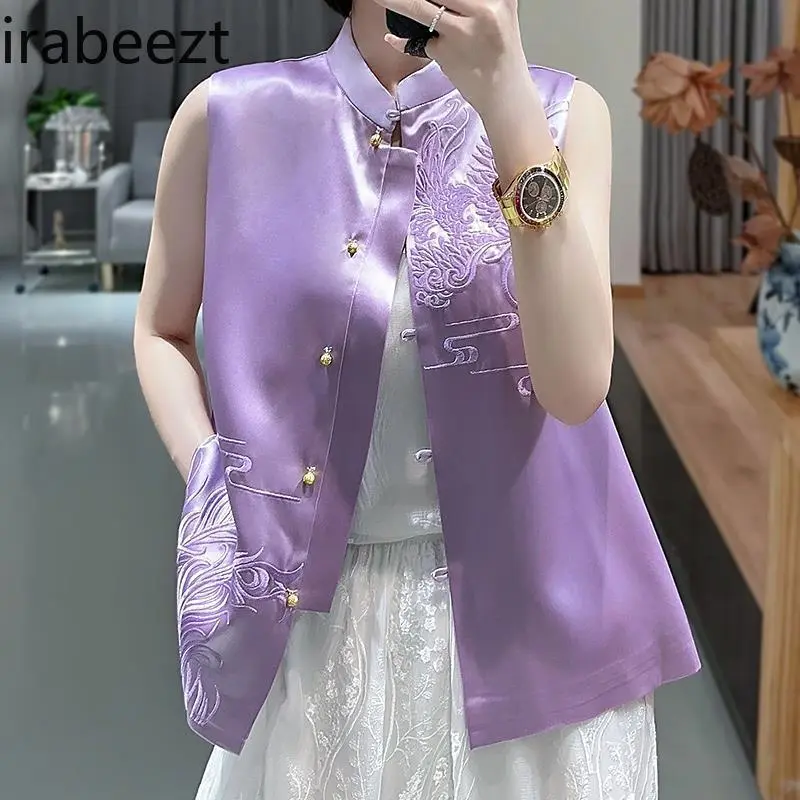 New Chinese Style Women's Top Tang Suit Hanfu Summer Blouse Cheongsam Vest Jacket Oriental Boho Vintage Cotton Linen Loose Fit