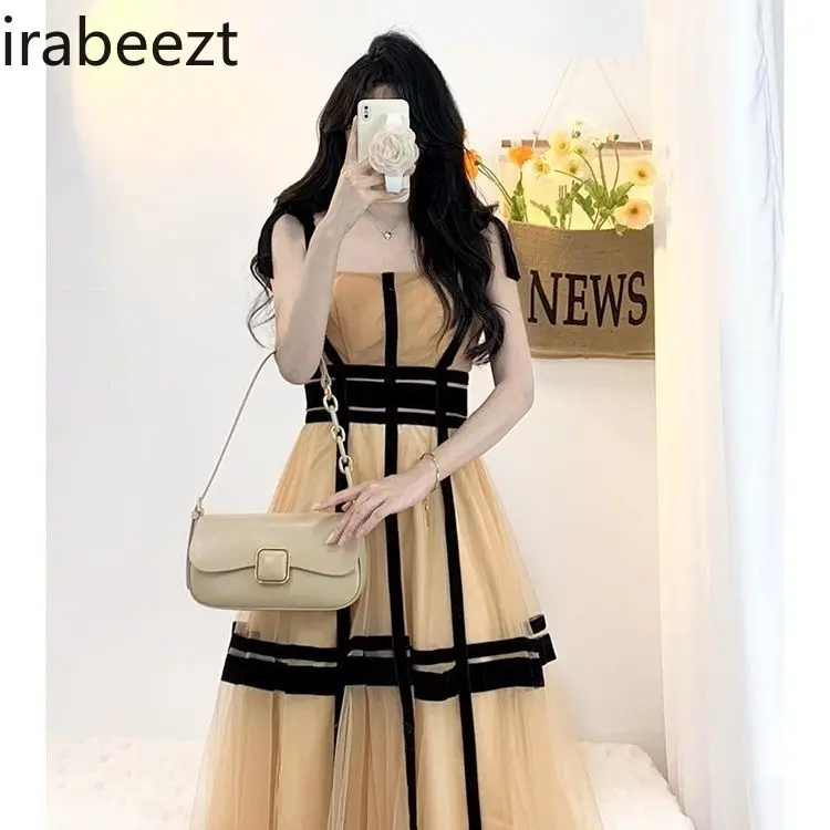French Style Gown Women's Elegant High Neck Cold Noble Lady Sleeveless Slim Fit Maxi Dress with Slit Casual Chic Party Wear