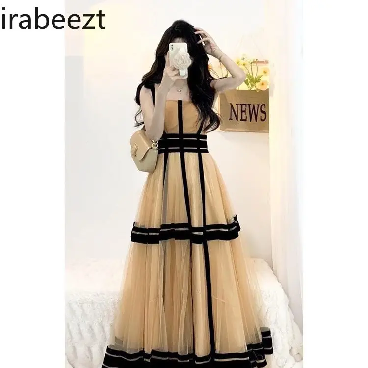 French Style Gown Women's Elegant High Neck Cold Noble Lady Sleeveless Slim Fit Maxi Dress with Slit Casual Chic Party Wear