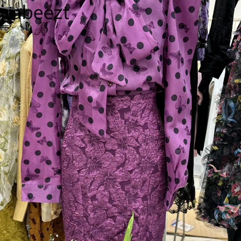 Korean Version Tie Bow Polka Dot Shirt Women 2024 Spring New Fashion Temperament All Match Bubble Sleeve Top Camisas De Mujer